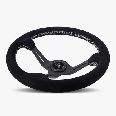 The Le Mans | Black Alcantara Suede | Black Spoke | White Stitch