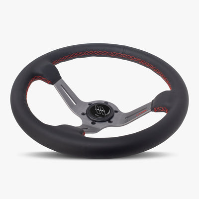 The Le Mans | Black Leather | Graphite Spoke | Red Stitch