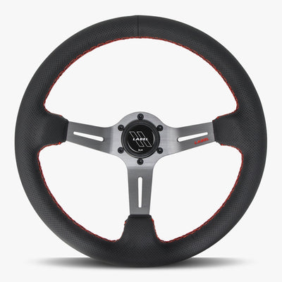 The Le Mans | Black Perforated Leather | Graphite Spoke | Red Stitch