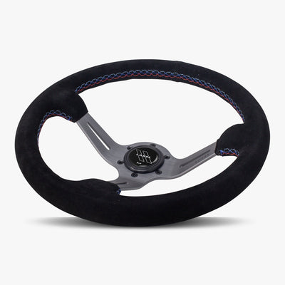 The Le Mans | Black Alcantara Suede | Graphite Spoke | Bavarian Stitch