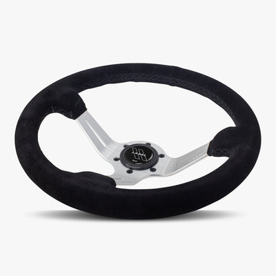 The Le Mans | Black Alcantara Suede | Silver Spoke | Black Stitch