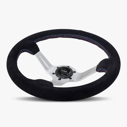 The Le Mans | Black Alcantara Suede | Silver Spoke | Bavarian Stitch