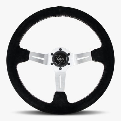 The Le Mans | Black Alcantara Suede | Silver Spoke | White Stitch
