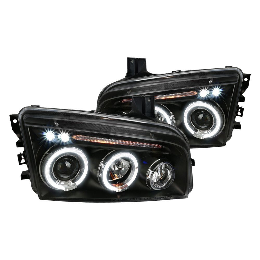 Spec-D 05-10 Dodge Charger Halo Projector Headlights Black