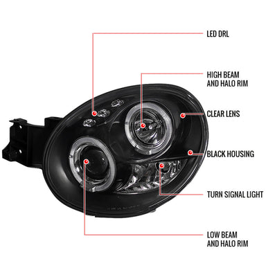 Spec-D 02-03 Subaru Impreza Halo Projector Headlights Black