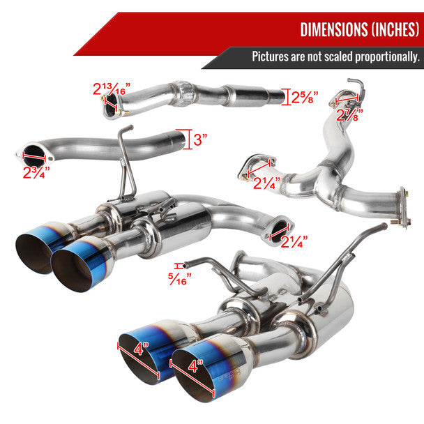 Spec-D 15-22 WRX STI 4" Quad Tip Burnt tip Catback Exhaust