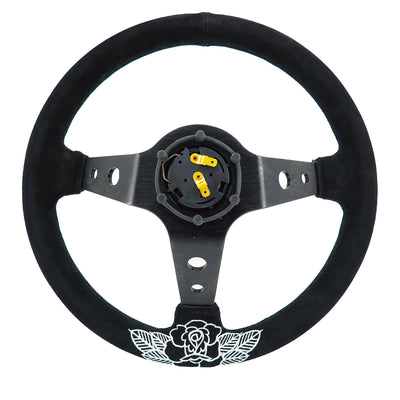 Custom Rose Universal 350mm 3" Deep Dish 6-Bolt Steering Wheel Black Suede Alcantara