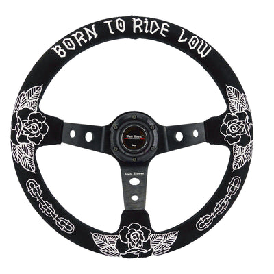 Custom Rose Universal 350mm 3" Deep Dish 6-Bolt Steering Wheel Black Suede Alcantara