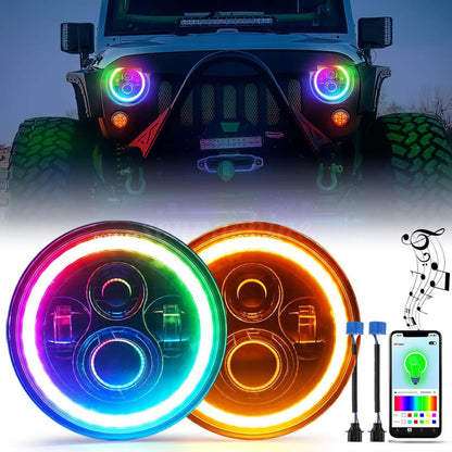 NTXGlow 7 Inch Round RGB LED Halo Headlights (Jeep Wrangler)
