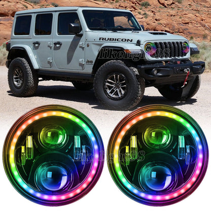 NTXGlow 7 Inch Round RGB LED Halo Headlights (Jeep Wrangler)