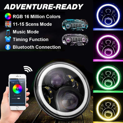 NTXGlow 7 Inch Round RGB LED Halo Headlights (Jeep Wrangler)