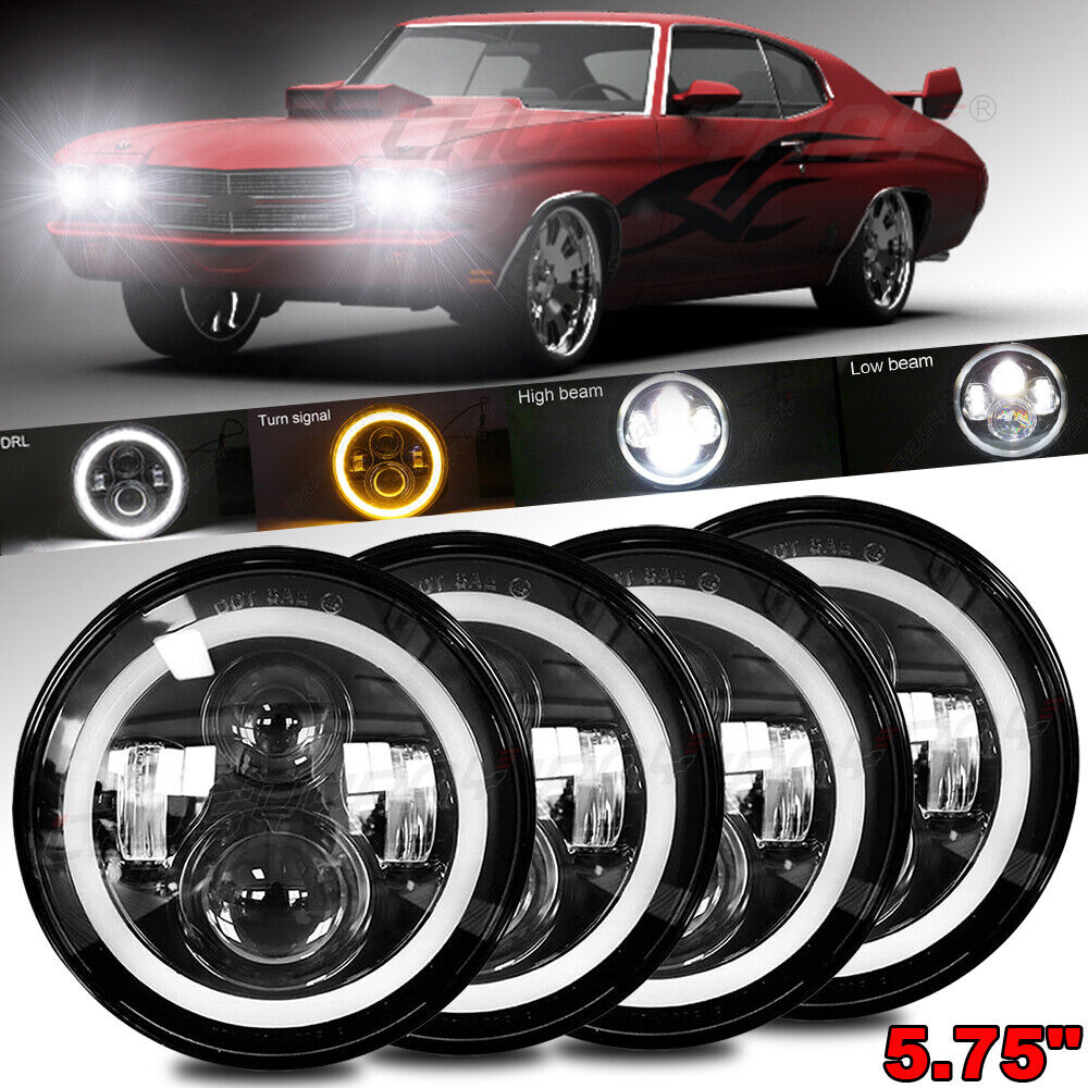 4x Round Projector LED Halo Headlights 5.75"