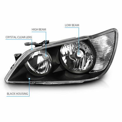2001-2005 Lexus Is300 Black Housing Clear Marker Headlights