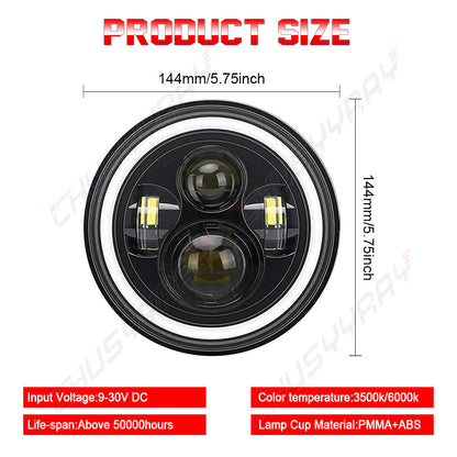 4x Round Projector LED Halo Headlights 5.75"