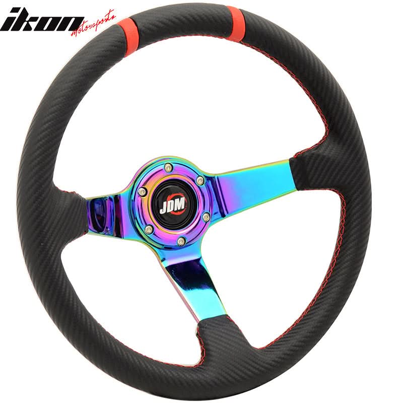 350MM Black CF Print Neo Spoke Sport Racing Steering Wheel  Logo