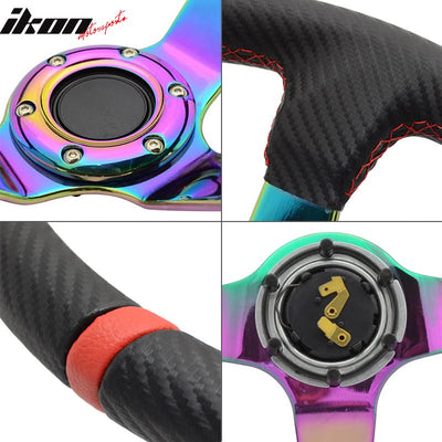 350MM Black CF Print Neo Spoke Sport Racing Steering Wheel  Logo
